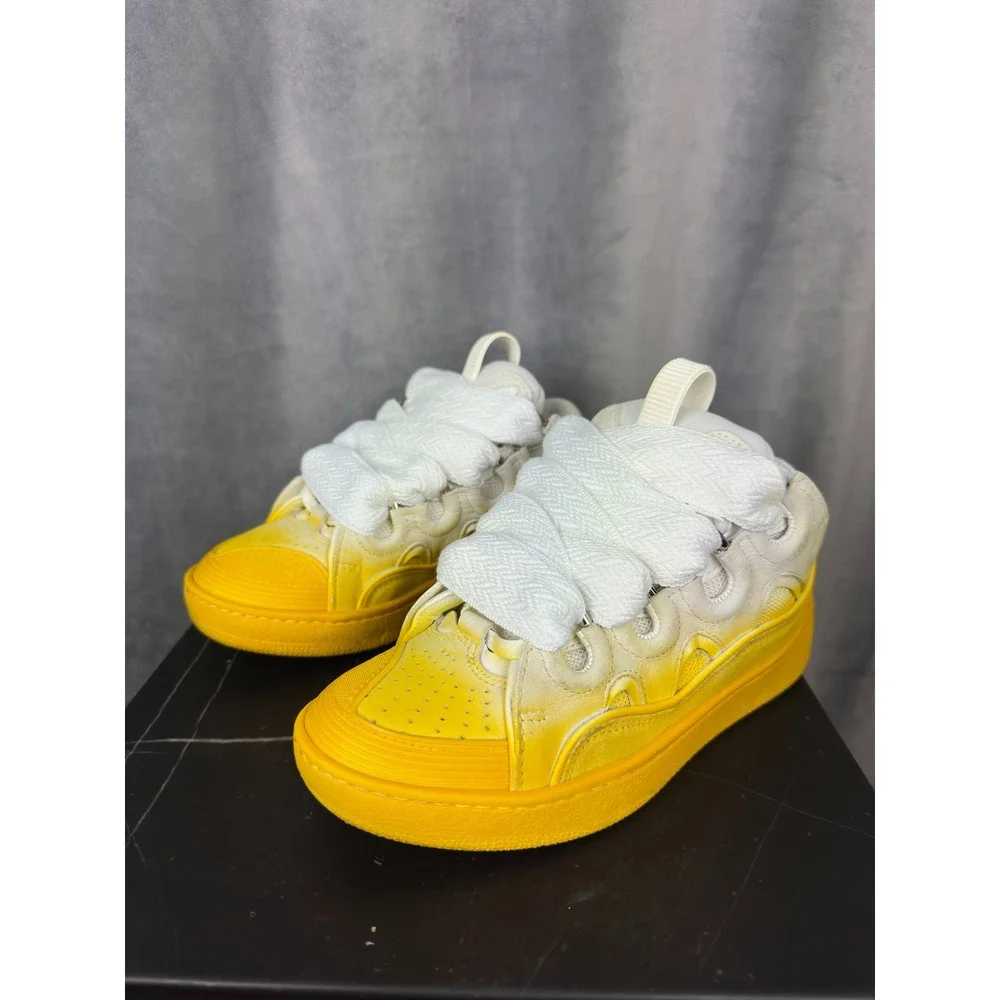 Lanvin Curb Sneakers 35 White Yellow Ombre Leather Skate Shoes Women‎
